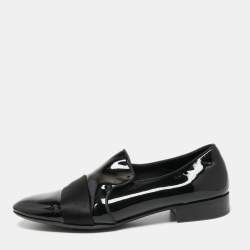 Giuseppe Zanotti Black Patent Leather and Satin Cap Toe Smoking Slippers Size 40