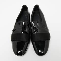 Giuseppe Zanotti Black Patent Leather and Satin Cap Toe Smoking Slippers Size 40