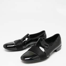 Giuseppe Zanotti Black Patent Leather and Satin Cap Toe Smoking Slippers Size 40