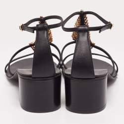 Pre Owned Giuseppe Zanotti Black Leather Crystal Embellished Ankle-Strap Sandals Size 39.5