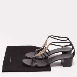 Pre Owned Giuseppe Zanotti Black Leather Crystal Embellished Ankle-Strap Sandals Size 39.5