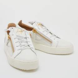 Pre Owned Giuseppe Zanotti White Leather And Patent Leather Low Top Sneakers Size 42