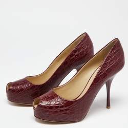 مملوكة مسبقًا Giuseppe Zanotti Burgundy Croc Embossed Leather Sharon Platform Peep Toe Pumps Size 39