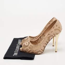 Giuseppe Zanotti Beige Leather And Net Sharon Peep-Toe Pumps Size 36.5