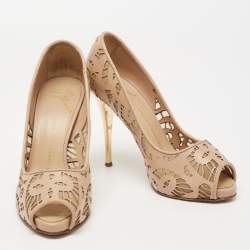 Giuseppe Zanotti Beige Leather And Net Sharon Peep-Toe Pumps Size 36.5