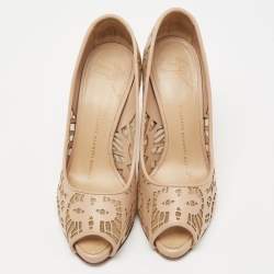 Giuseppe Zanotti Beige Leather And Net Sharon Peep-Toe Pumps Size 36.5