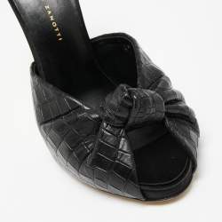 Pre Owned Giuseppe Zanotti Black Croc Embossed Leather Knotted Slide Sandals Size 38