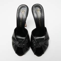 Pre Owned Giuseppe Zanotti Black Croc Embossed Leather Knotted Slide Sandals Size 38