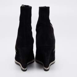 Pre Owned Giuseppe Zanotti Black Suede Jardine Chain Trim Wedge Ankle Boots Size 38