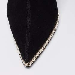 Pre Owned Giuseppe Zanotti Black Suede Jardine Chain Trim Wedge Ankle Boots Size 38