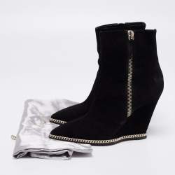 Pre Owned Giuseppe Zanotti Black Suede Jardine Chain Trim Wedge Ankle Boots Size 38