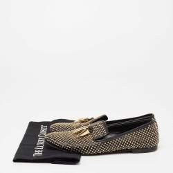 Pre Owned Giuseppe Zanotti Black Leather Studded Horn Detail Loafers Size 38