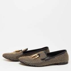 Pre Owned Giuseppe Zanotti Black Leather Studded Horn Detail Loafers Size 38