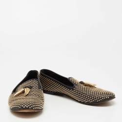 Pre Owned Giuseppe Zanotti Black Leather Studded Horn Detail Loafers Size 38