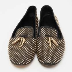 Pre Owned Giuseppe Zanotti Black Leather Studded Horn Detail Loafers Size 38