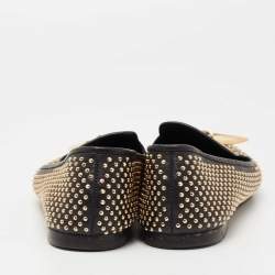 Pre Owned Giuseppe Zanotti Black Leather Studded Horn Detail Loafers Size 38