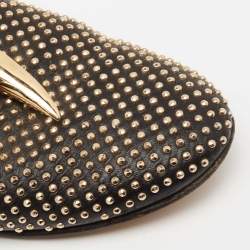 Pre Owned Giuseppe Zanotti Black Leather Studded Horn Detail Loafers Size 38