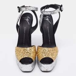 مملوكة مسبقًا Giuseppe Zanotti Tri-Color Glitter Betty Peep Toe Block Heel Platform Sandals Size 39