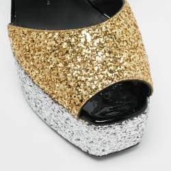 مملوكة مسبقًا Giuseppe Zanotti Tri-Color Glitter Betty Peep Toe Block Heel Platform Sandals Size 39