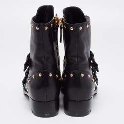 Pre Owned Giuseppe Zanotti Black Leather Buckle Ankle Boots Size 37