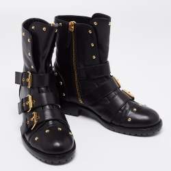 Pre Owned Giuseppe Zanotti Black Leather Buckle Ankle Boots Size 37