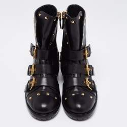 Pre Owned Giuseppe Zanotti Black Leather Buckle Ankle Boots Size 37