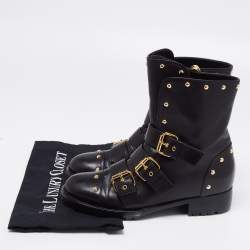 Pre Owned Giuseppe Zanotti Black Leather Buckle Ankle Boots Size 37