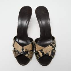 Pre Owned صندل سلايد جوسيبي زانوتي جلد نقشة الثعبان رصاصي/أسود سيور متعاكسة مقاس 39