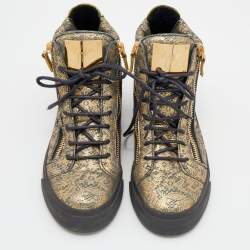 مملوكة مسبقًا حذاء رياضي جوسيبي زانوتي جلد مطبوع ذهبي ميتاليك/ رصاصي بسحاب مزدوج وعنق طويل مقاس 38