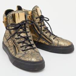 مملوكة مسبقًا حذاء رياضي جوسيبي زانوتي جلد مطبوع ذهبي ميتاليك/ رصاصي بسحاب مزدوج وعنق طويل مقاس 38