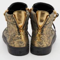 مملوكة مسبقًا حذاء رياضي جوسيبي زانوتي جلد مطبوع ذهبي ميتاليك/ رصاصي بسحاب مزدوج وعنق طويل مقاس 38