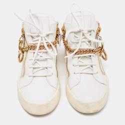 Pre Owned Giuseppe Zanotti White Leather Chain High Top Sneakers Size 37
