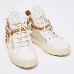 Pre Owned Giuseppe Zanotti White Leather Chain High Top Sneakers Size 37