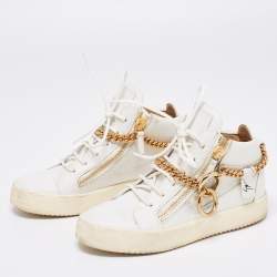 Pre Owned Giuseppe Zanotti White Leather Chain High Top Sneakers Size 37