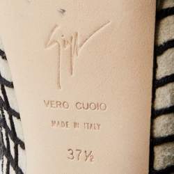 مملوكة مسبقًا حذاء كعب عالي جوسيبي زانوتي شارون سويدي أسود/بيج نعل سميك مقدمة مفتوحة مقاس 37.5