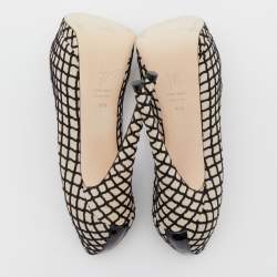 مملوكة مسبقًا حذاء كعب عالي جوسيبي زانوتي شارون سويدي أسود/بيج نعل سميك مقدمة مفتوحة مقاس 37.5