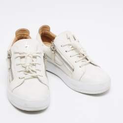 Pre Owned Giuseppe Zanotti White/Grey Leather Gail Low Top Sneakers Size 36