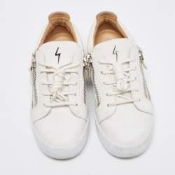 Pre Owned Giuseppe Zanotti White/Grey Leather Gail Low Top Sneakers Size 36