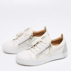 Pre Owned Giuseppe Zanotti White/Grey Leather Gail Low Top Sneakers Size 36