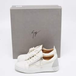 Pre Owned Giuseppe Zanotti White/Grey Leather Gail Low Top Sneakers Size 36