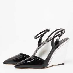 Pre Owned حذاء كعب عالي جوسيبي زانوتي إيفيت جلد لامع أسود / فضي مقدمة مدببة نعل روكي مقاس 40