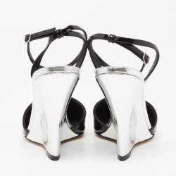 Pre Owned حذاء كعب عالي جوسيبي زانوتي إيفيت جلد لامع أسود / فضي مقدمة مدببة نعل روكي مقاس 40