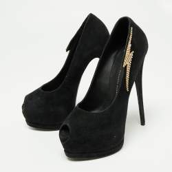 Giuseppe Zanotti Black Suede Crystal Embellished Peep Toe Pumps Size 39