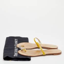 Pre Owned Giuseppe Zanotti Yellow Leather Embellished Toe Ring Flats Size 38.5
