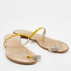 Pre Owned Giuseppe Zanotti Yellow Leather Embellished Toe Ring Flats Size 38.5