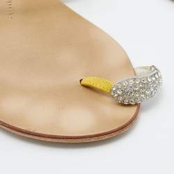 Pre Owned Giuseppe Zanotti Yellow Leather Embellished Toe Ring Flats Size 38.5