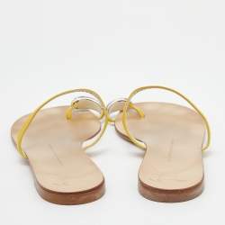 Pre Owned Giuseppe Zanotti Yellow Leather Embellished Toe Ring Flats Size 38.5