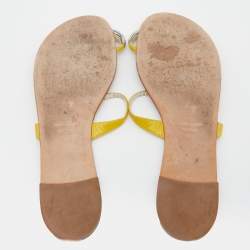Pre Owned Giuseppe Zanotti Yellow Leather Embellished Toe Ring Flats Size 38.5