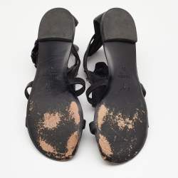 مملوكة مسبقًا Giuseppe Zanotti Black Leather Crystal Embellished Ankle Strap Flat Sandals Size 38