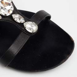 مملوكة مسبقًا Giuseppe Zanotti Black Leather Crystal Embellished Ankle Strap Flat Sandals Size 38